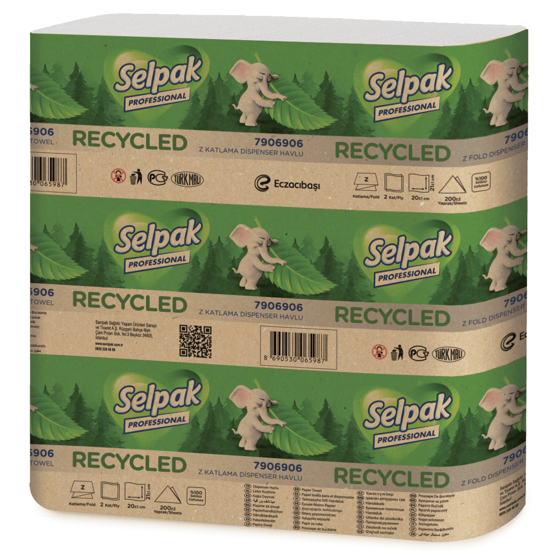 Selpak Professional Recycled Falthandtücher, Z-Falz, 20 × 21 cm – 2.400 Blatt