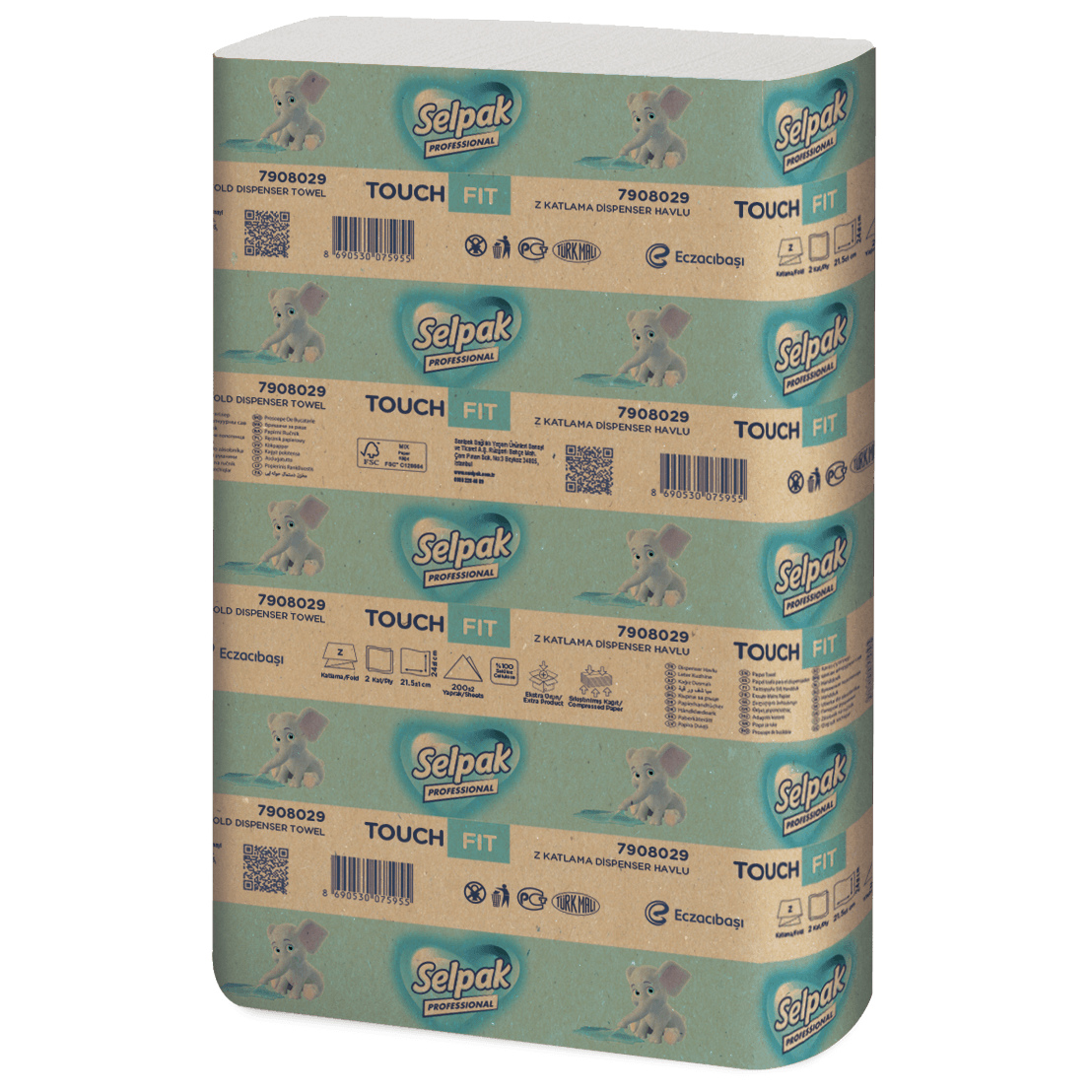 Selpak Professional Touch Fit Falthandtücher, Z-Falz, 21,5 × 24 cm – 3.200 Blatt