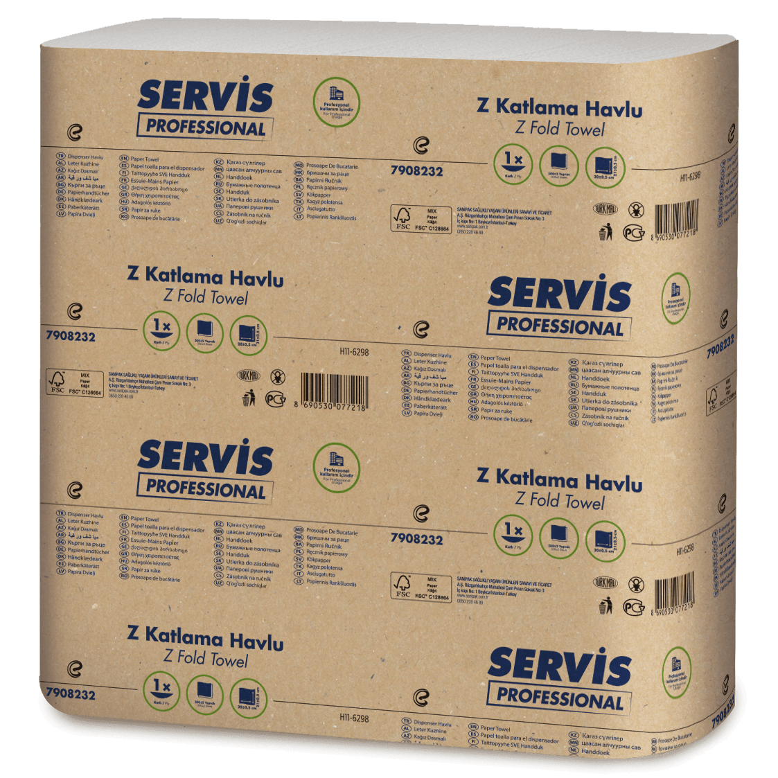 Service Pro Falthandtücher, Z-Falz, 20 × 21 cm – 2.400 Blatt