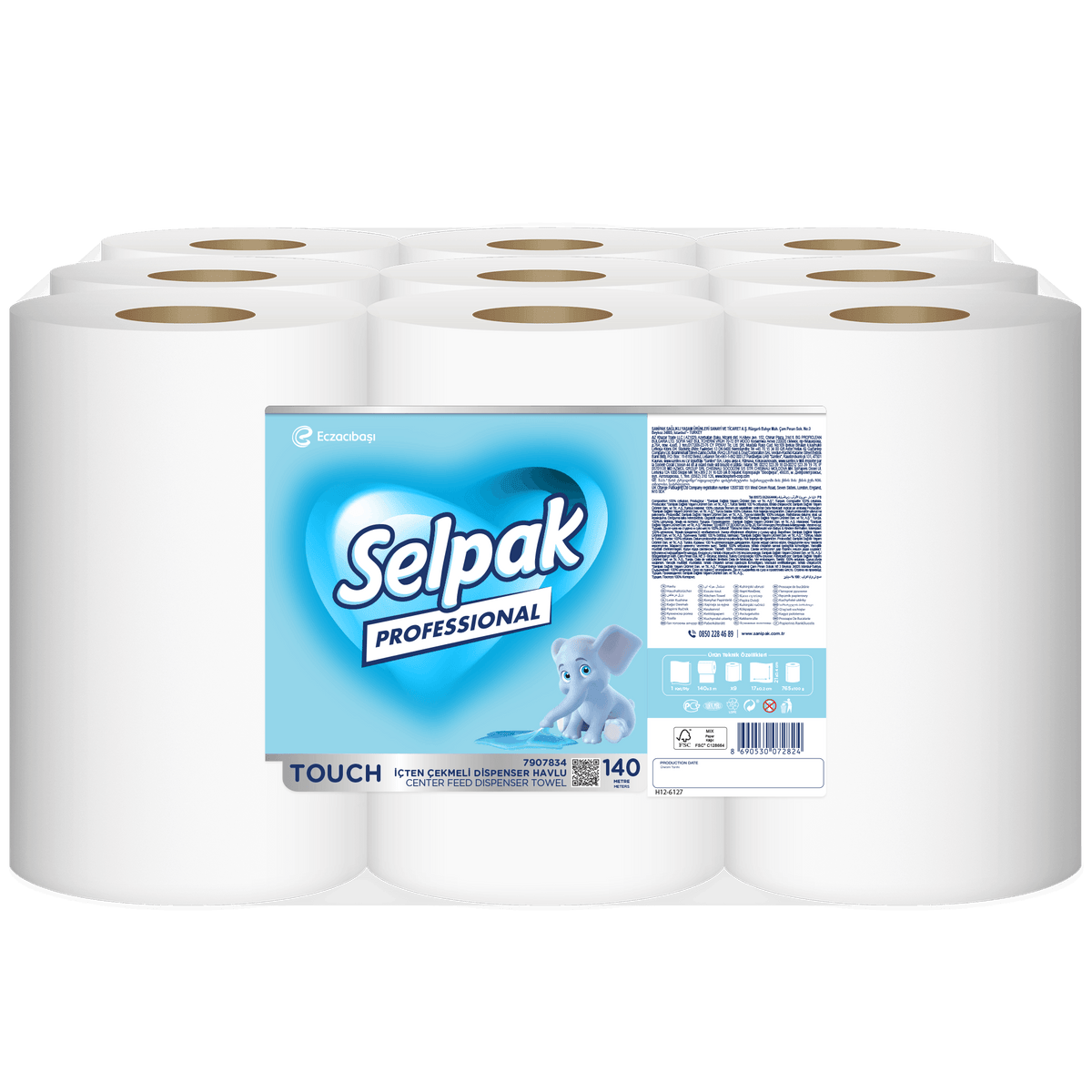 Selpak Professional Touch Innenabrollende Papierhandtücher, 21 cm × 140 m – 9 Rollen