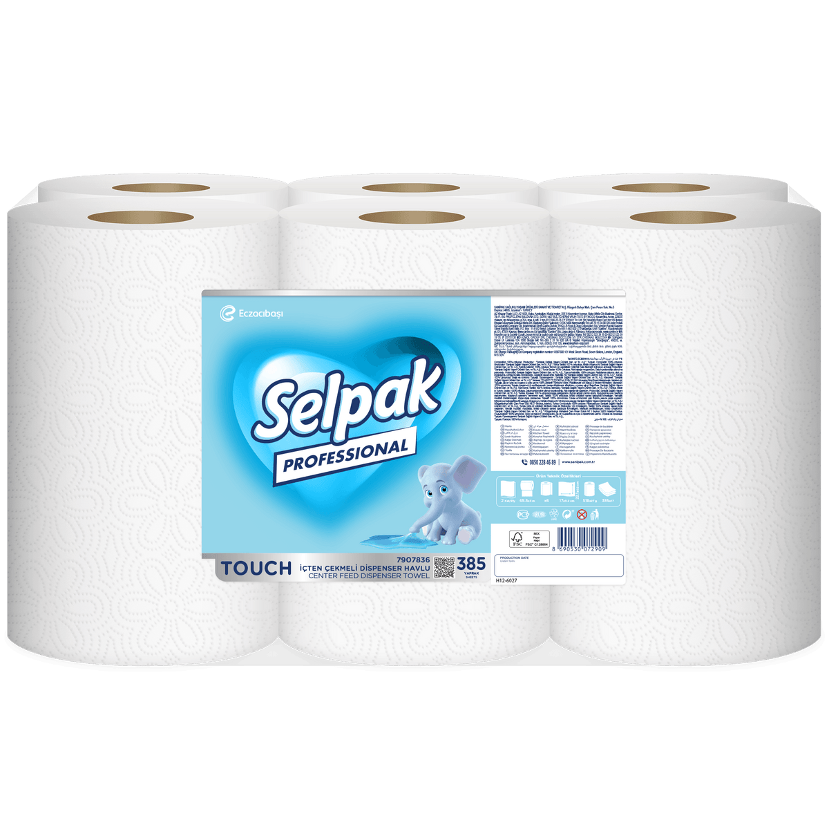 Selpak Professional Touch Innenabrollende Papierhandtücher, 22 cm × 65 m – 6 Rollen