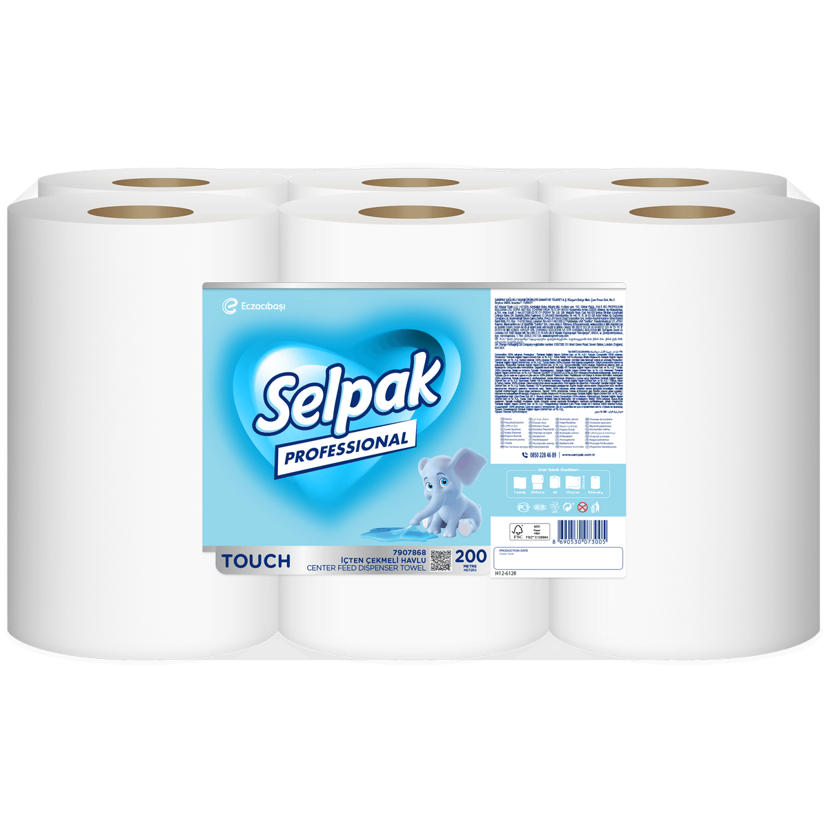 Selpak Professional Touch Innenabrollende Papierhandtücher, 21 cm × 200 m – 6 Rollen