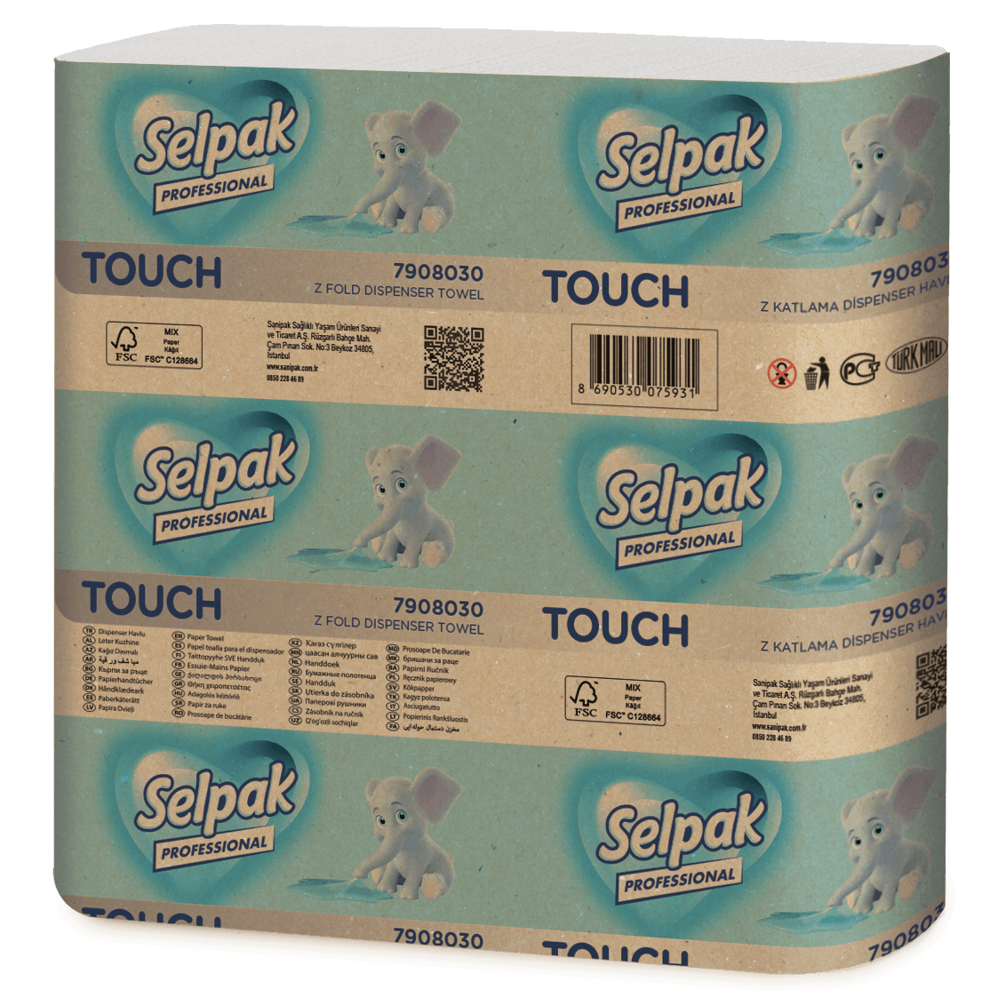 Selpak Professional Touch Falthandtücher, Z-Falz, 20 × 24 cm – 2.400 Blatt