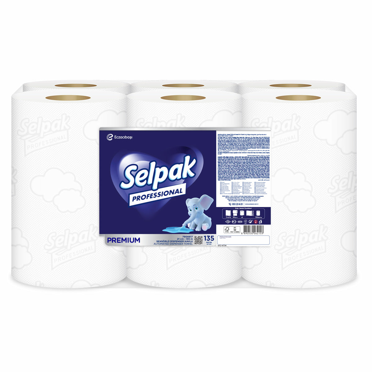 Selpak Professional Premium Rollenhandtücher, 21 cm × 135 m – 6 Rollen